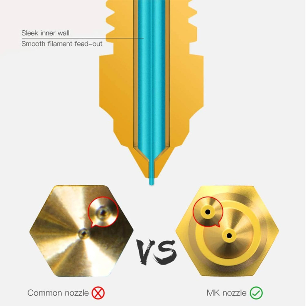 Brass nozzle cross-section with smooth filament feed-out design illustration