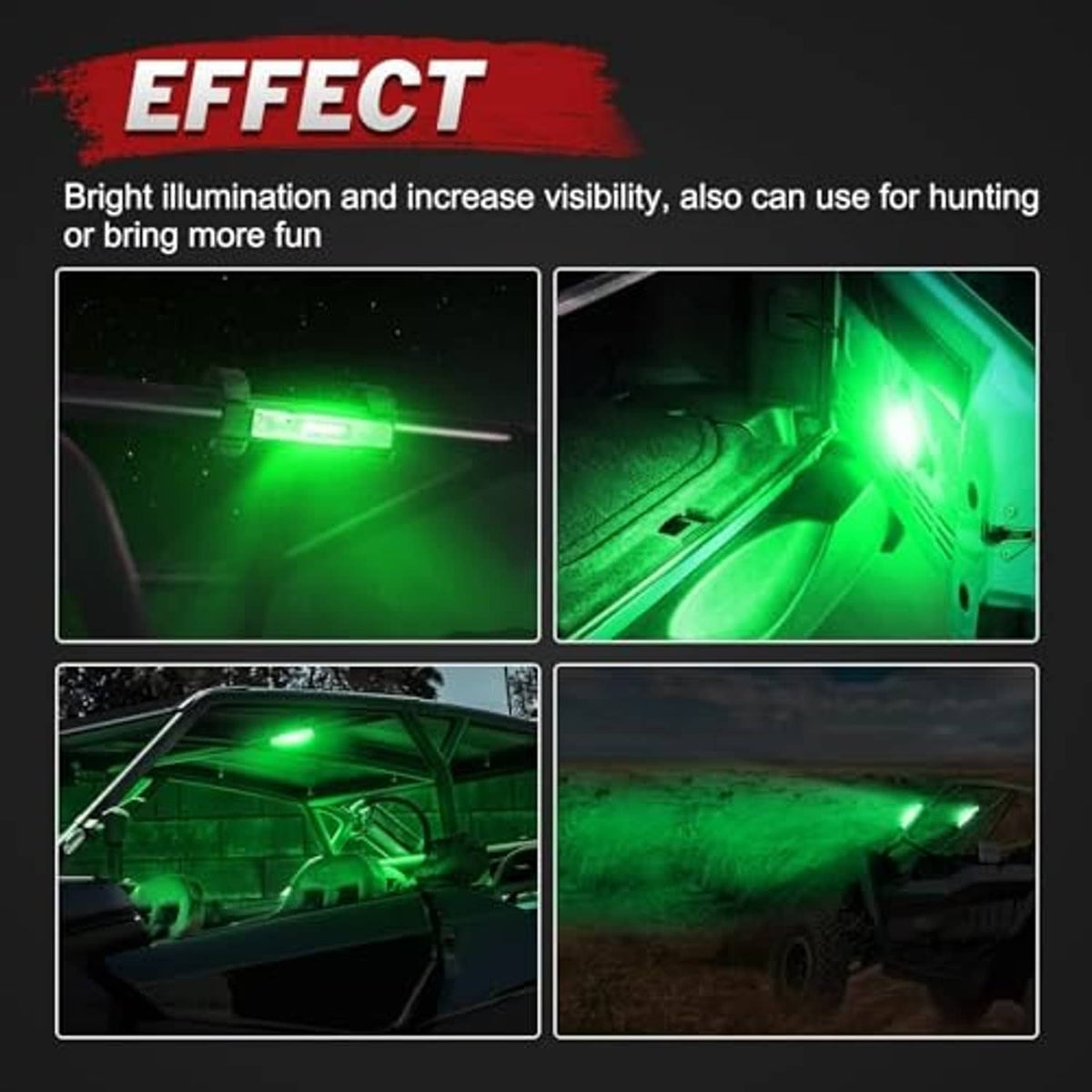 Green LED light bar effect shown with bright illumination and improved visibility
