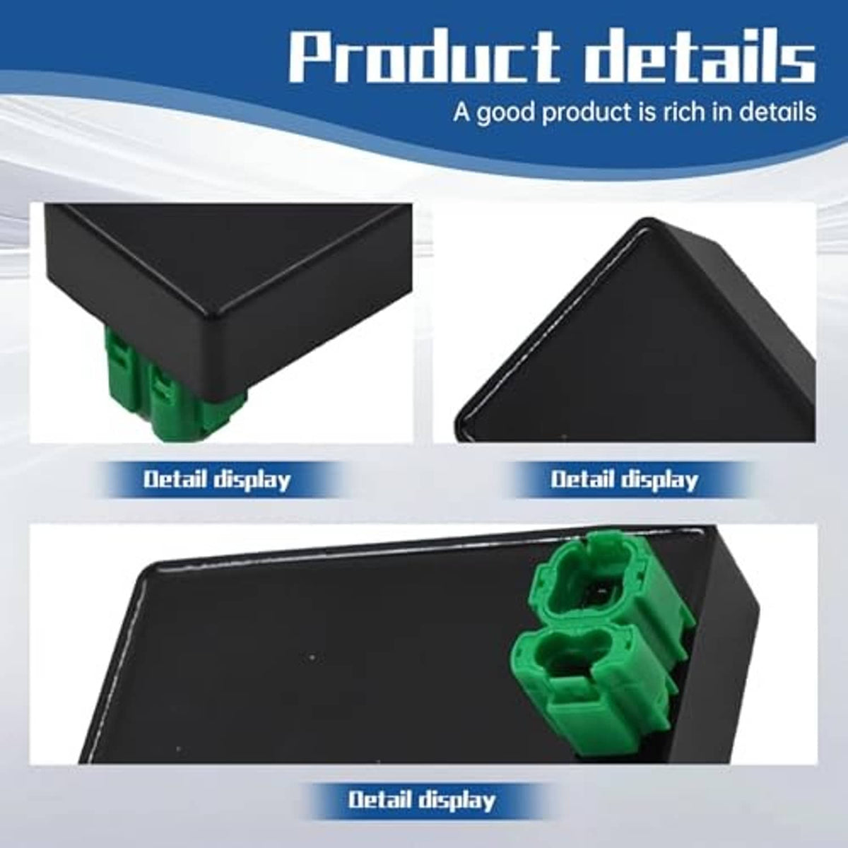 Black CDI module box detail with green connector terminal pins