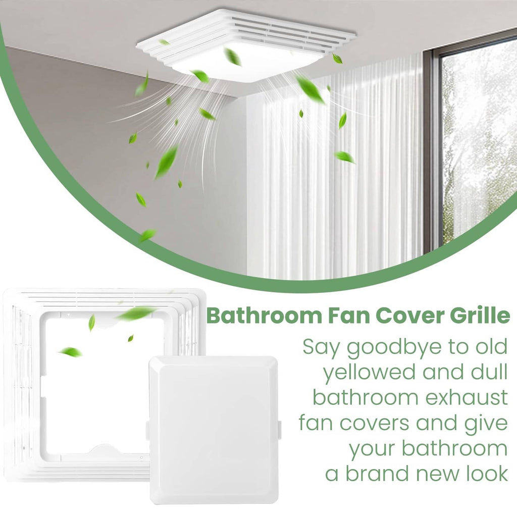 White square bathroom exhaust fan cover grille replacement, front close-up