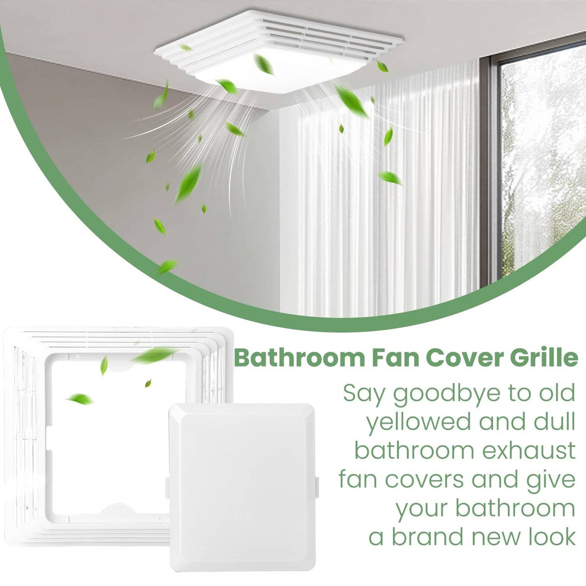 White square bathroom exhaust fan cover grille replacement, front close-up