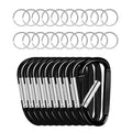 Black spring clip carabiner keyrings, 10-pack with silver accents.