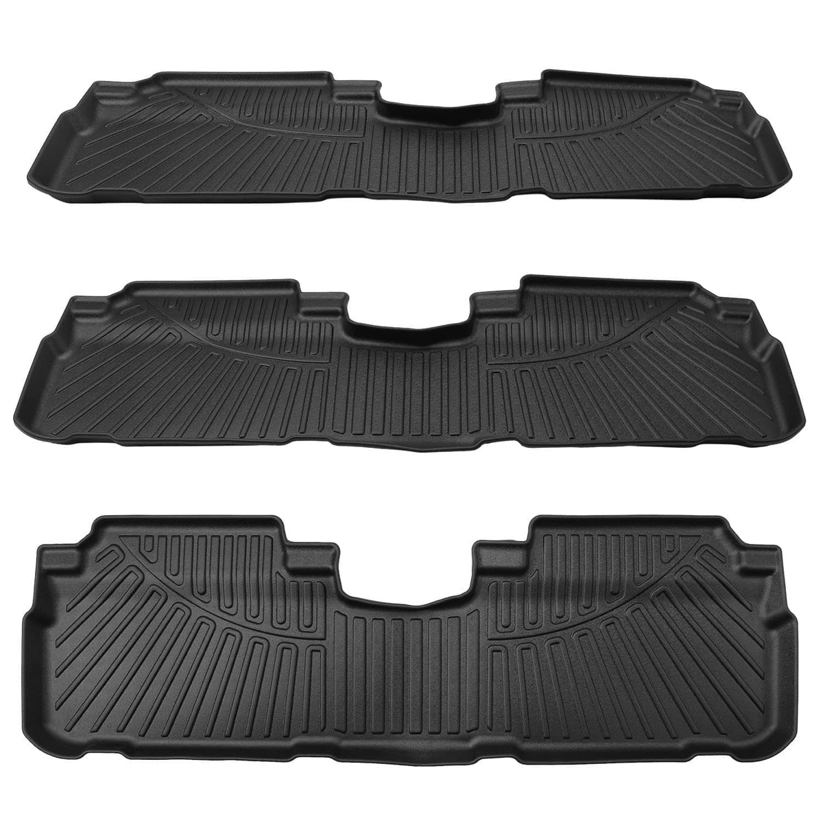 Black molded floor mat set with two long rear mats and one center mat section.