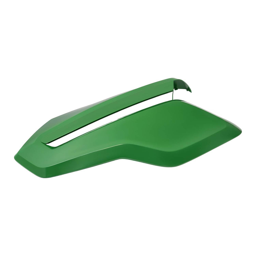Green right hood panel top view with vent slot and curved raised lip