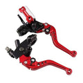 Red and black motorcycle brake and clutch lever master cylinder set for 22mm handlebars