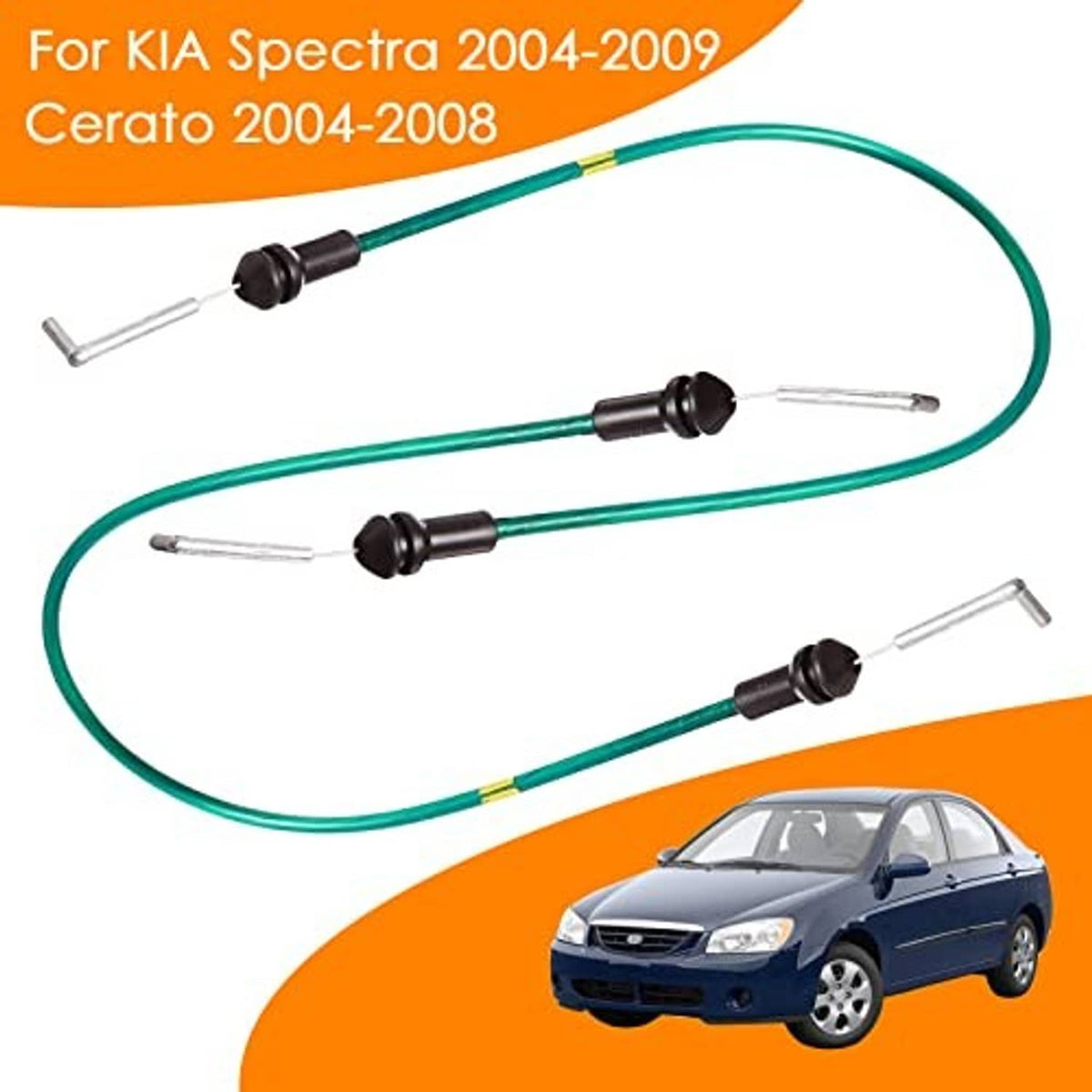 Green door handle release cable set with three black connectors and metal mounting brackets.