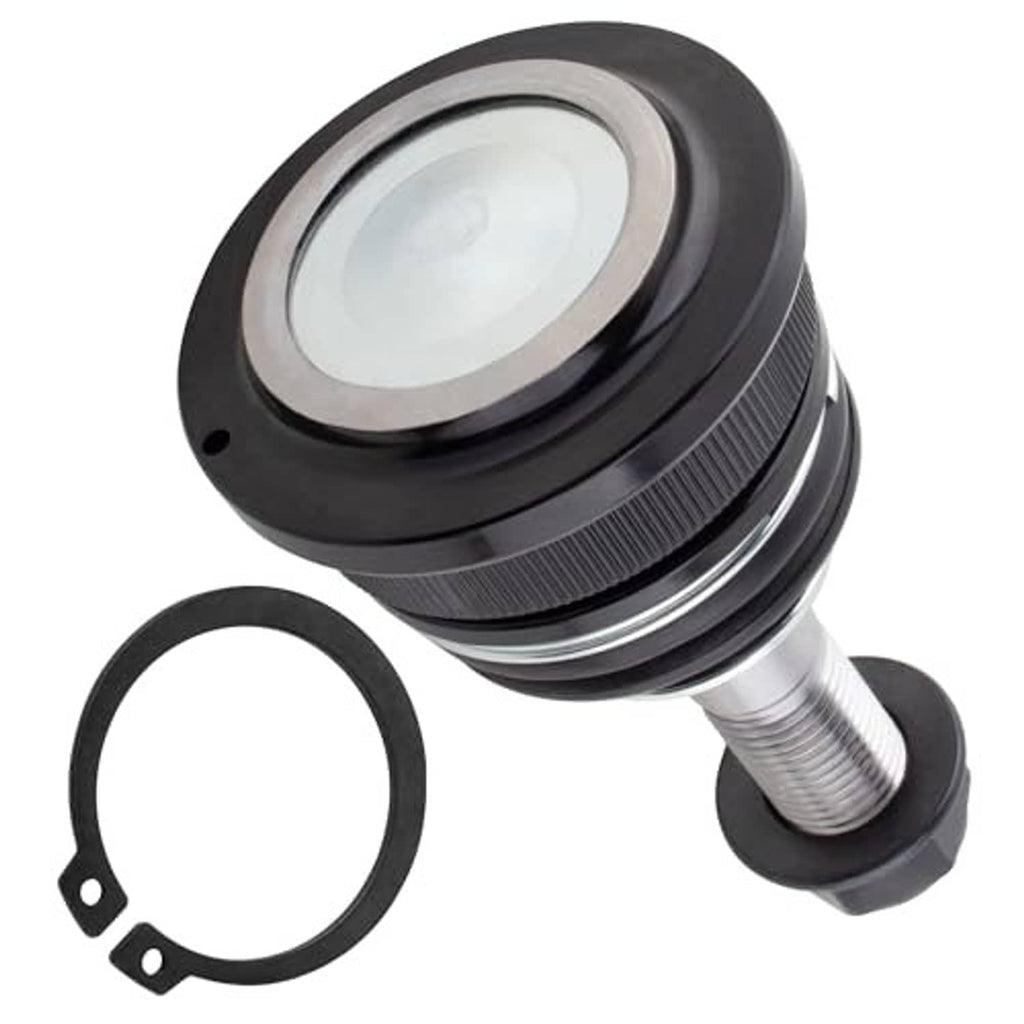 Ball joint with black boot and silver stud, featuring a side view of the seal