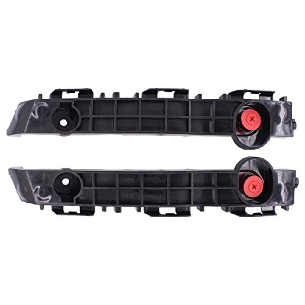 Front bumper bracket pair, black plastic with red circular caps and side mounting holes
