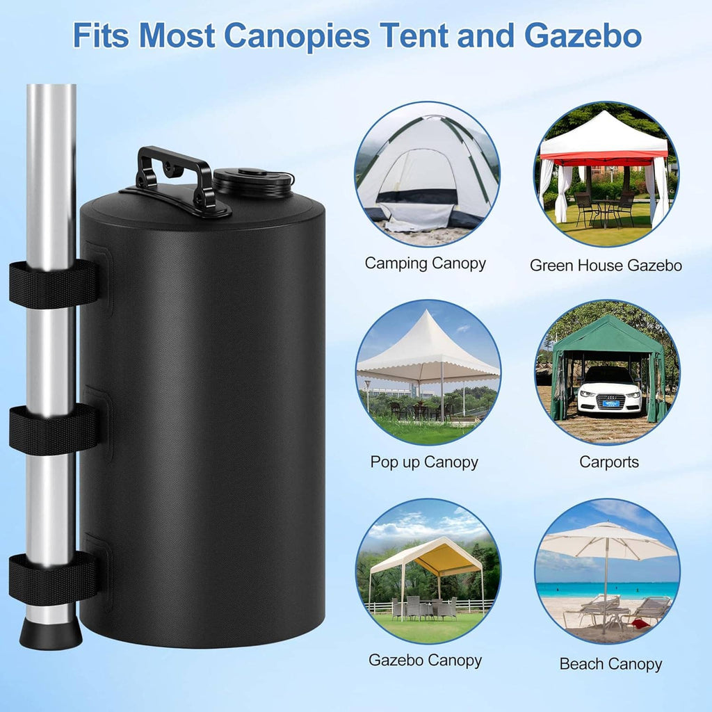 Black water weight bag with carry handle and side straps for canopy tent legs