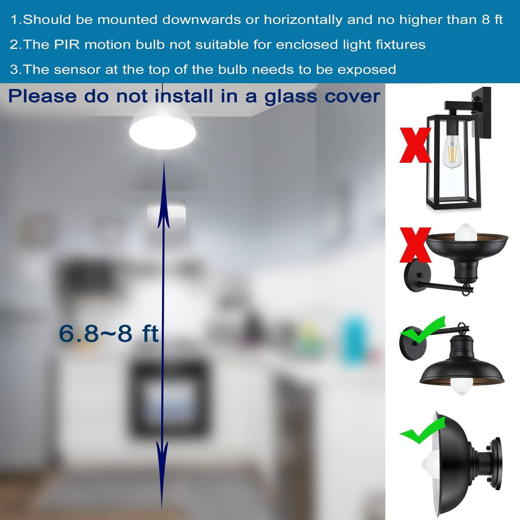 A19 motion sensor light bulb with fully exposed sensor at the top