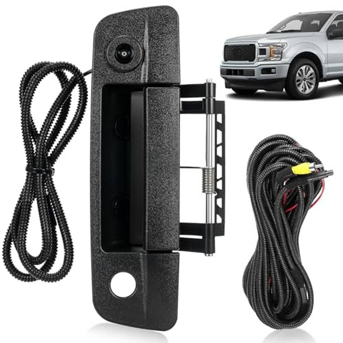 Tailgate handle backup camera with mounting bracket and wiring harness