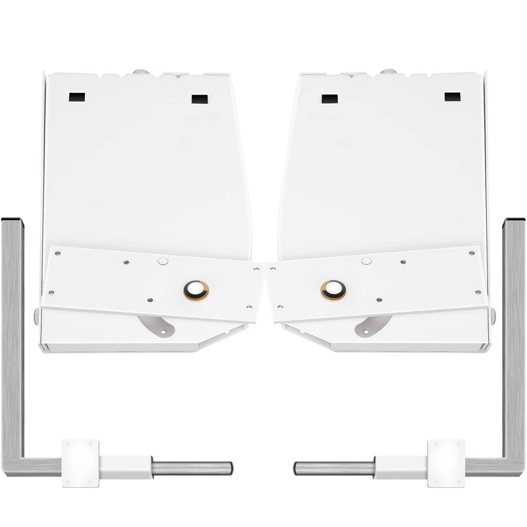 Paired white Murphy bed spring brackets with gold bushing and horizontal support rods