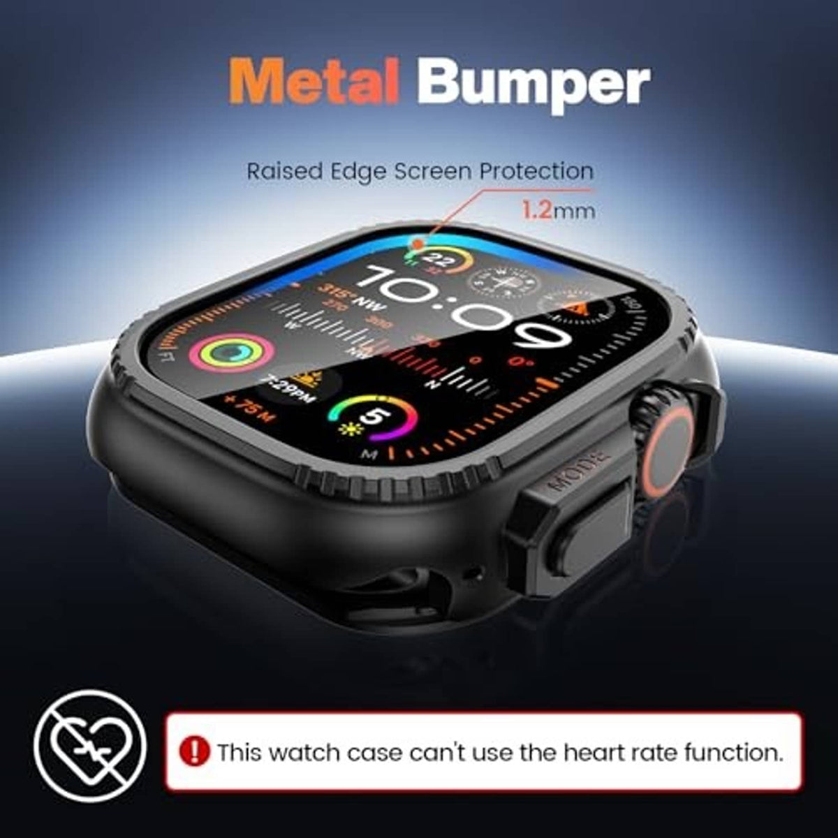 Black metal bumper case with raised edge screen protection, 12mm reinforced rim