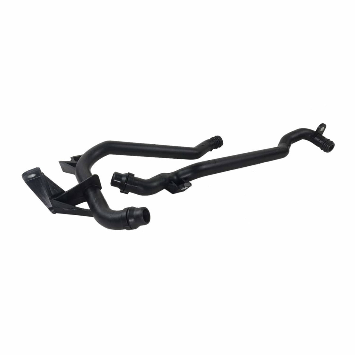 Engine heater coolant water pipe with multiple black hose sections and clamps