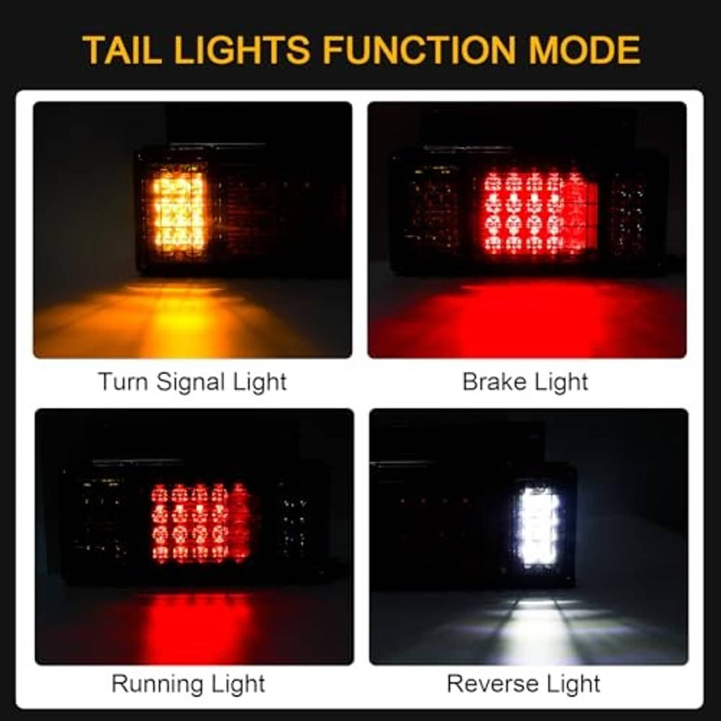 LED trailer tail light functions: amber turn, red brake, red running, and white reverse