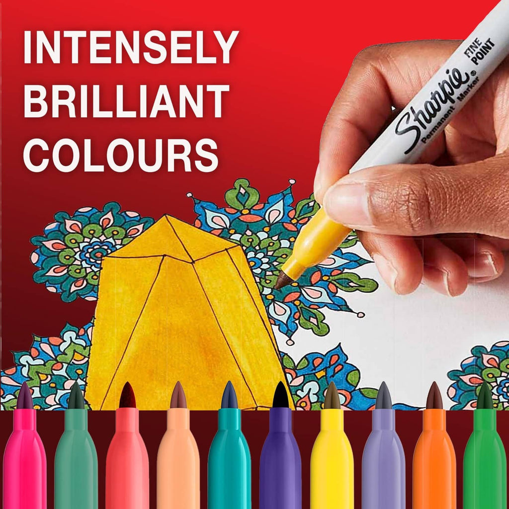 Fine-point permanent marker with yellow tip in a hand, drawing on white paper
