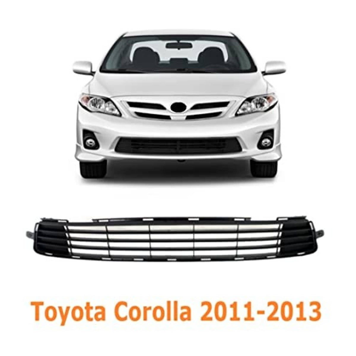 Front bumper grille with black surround and silver horizontal bars