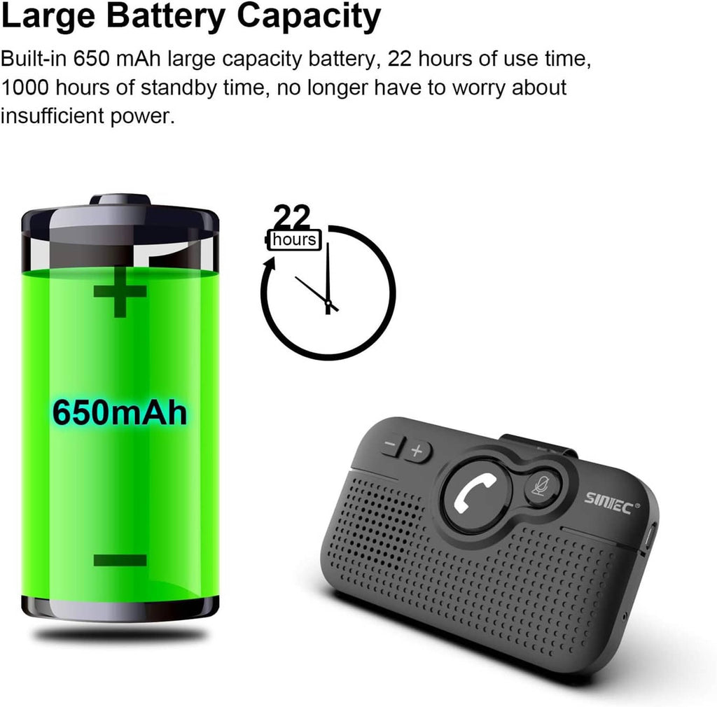 Black Bluetooth car handsfree speaker with large battery capacity indicator graphic