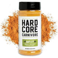 Hardcore Carnivore Amplify mega savory seasoning bottle with orange powder burst