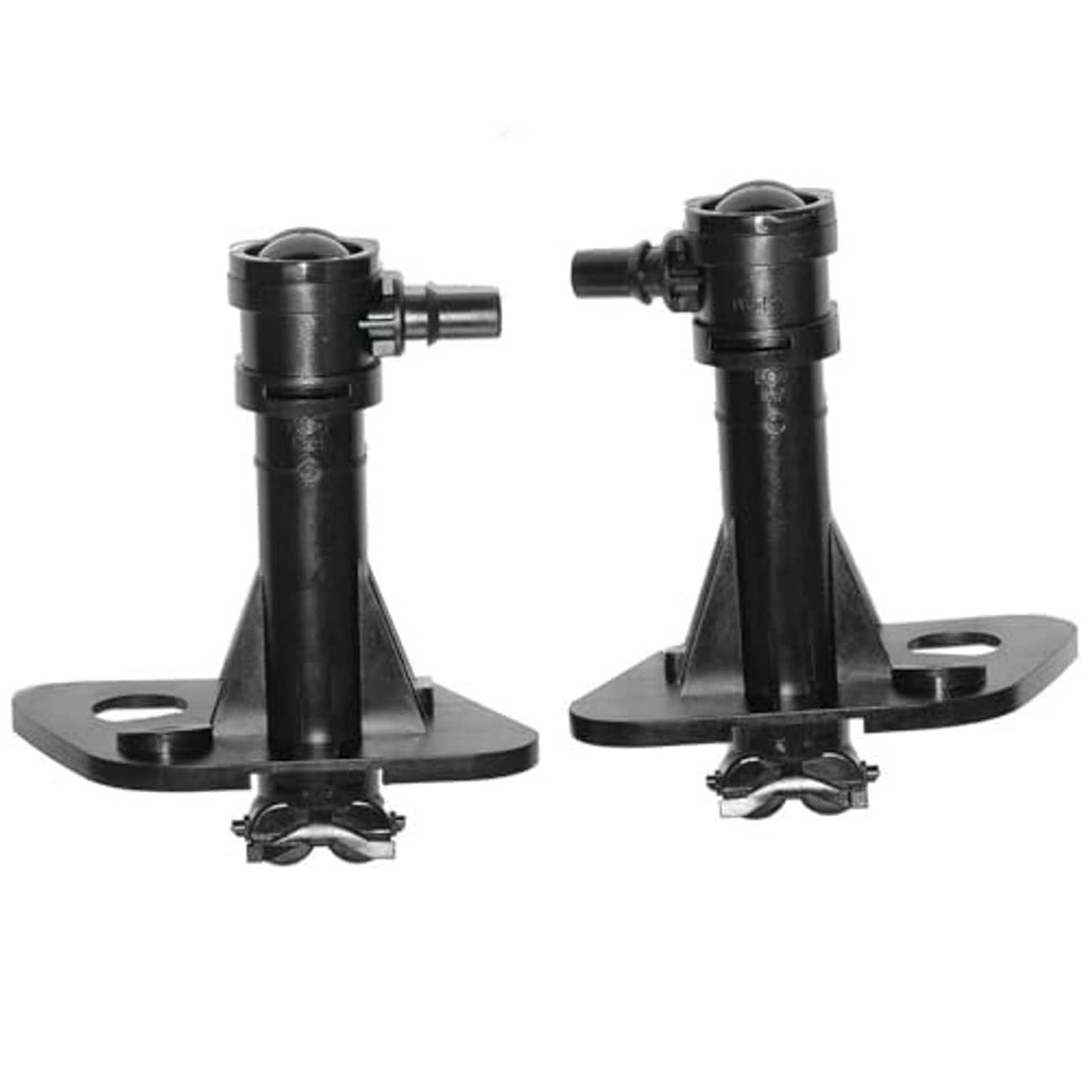 Headlight washer nozzle jet sprayer assembly, black base plates with connector ports