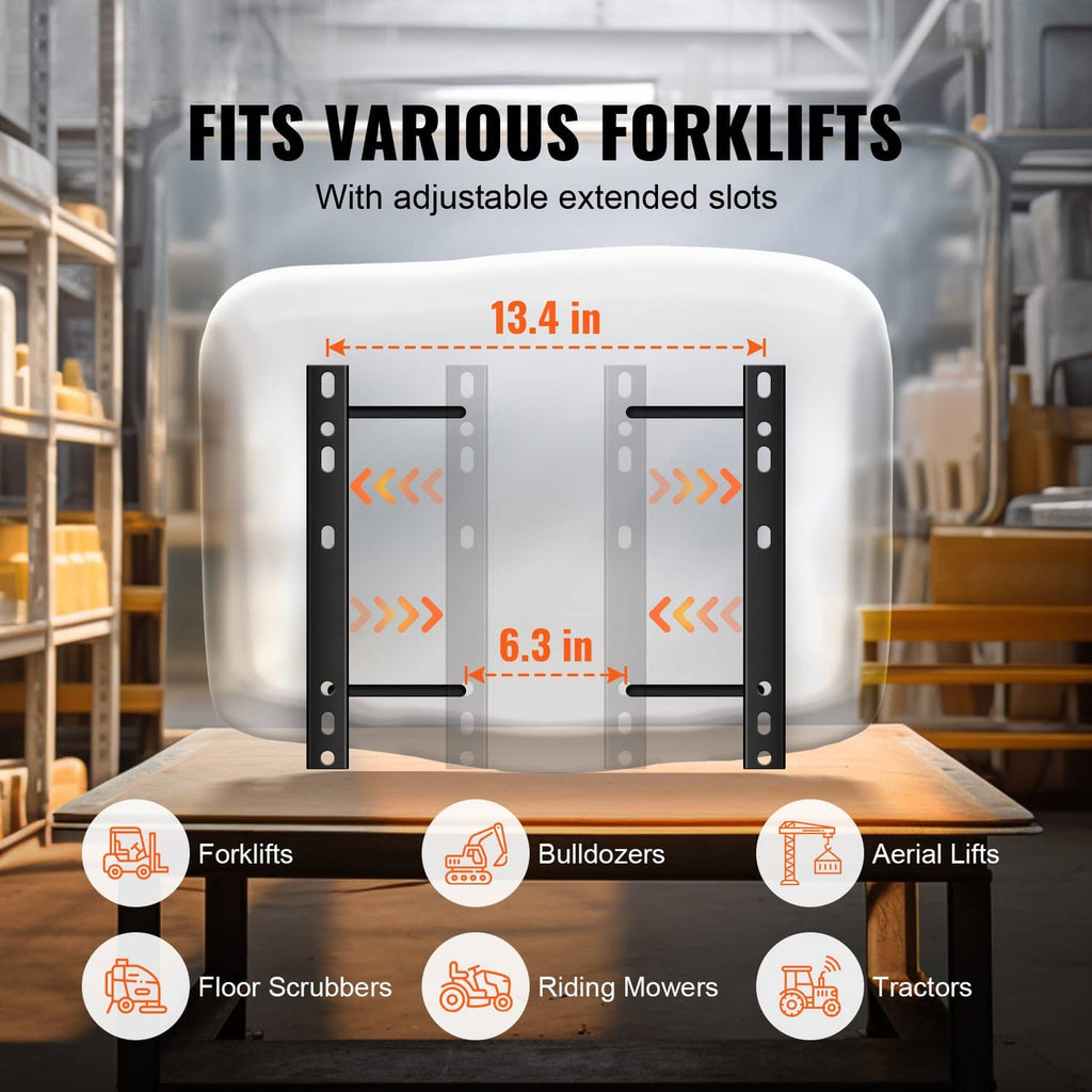 Black forklift seat with adjustable rail mounting points
