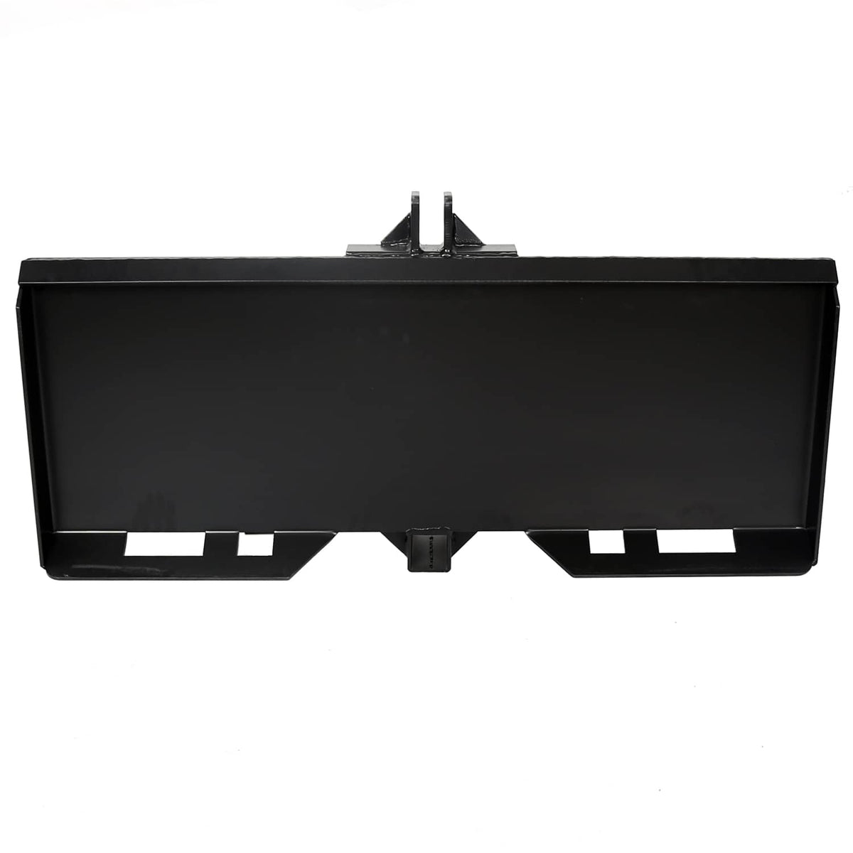 Black steel attachment adapter hitch, front view with center top mounting plate