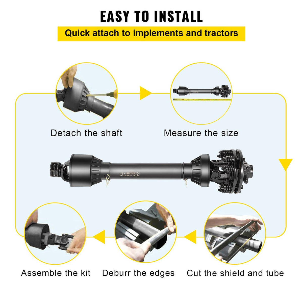 PTO drive shaft kit with security chain and slip clutch components
