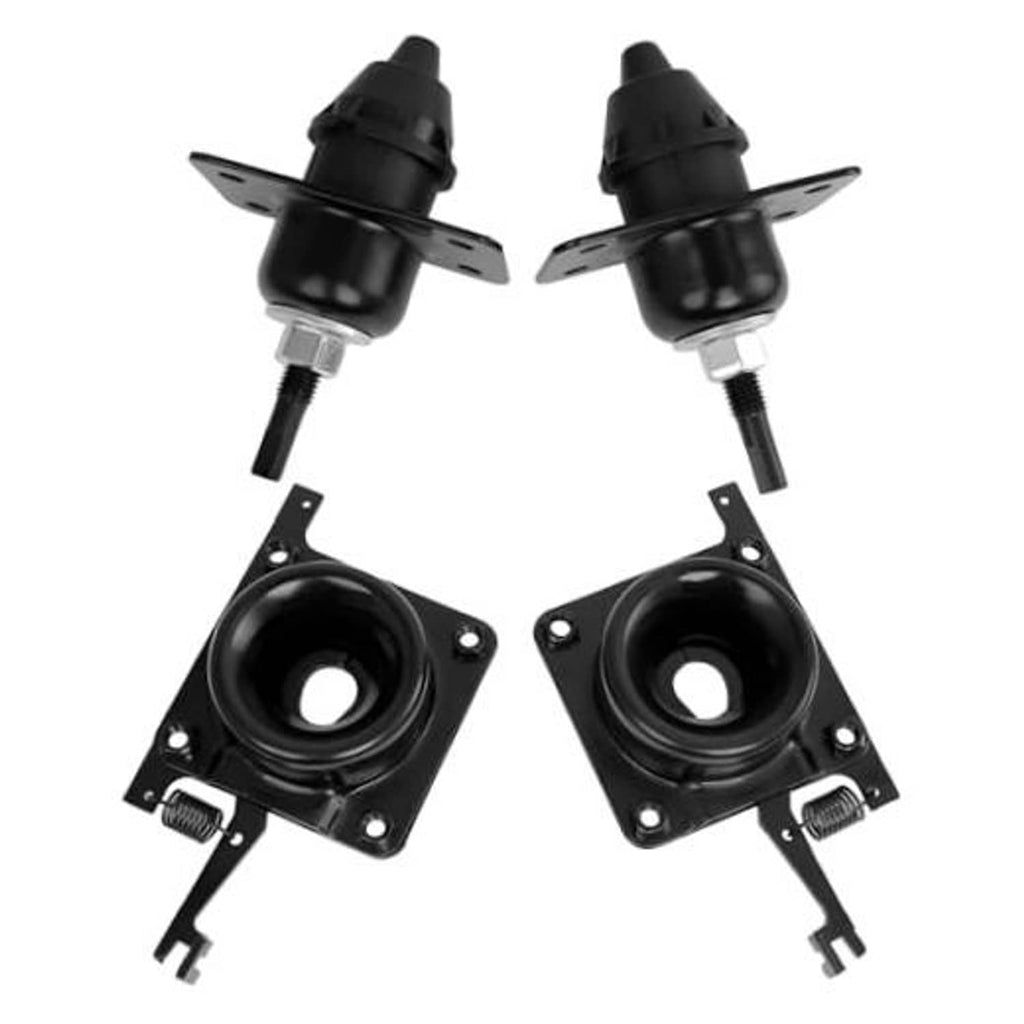 Hood release latch set with two black cylindrical pins and mounting plates