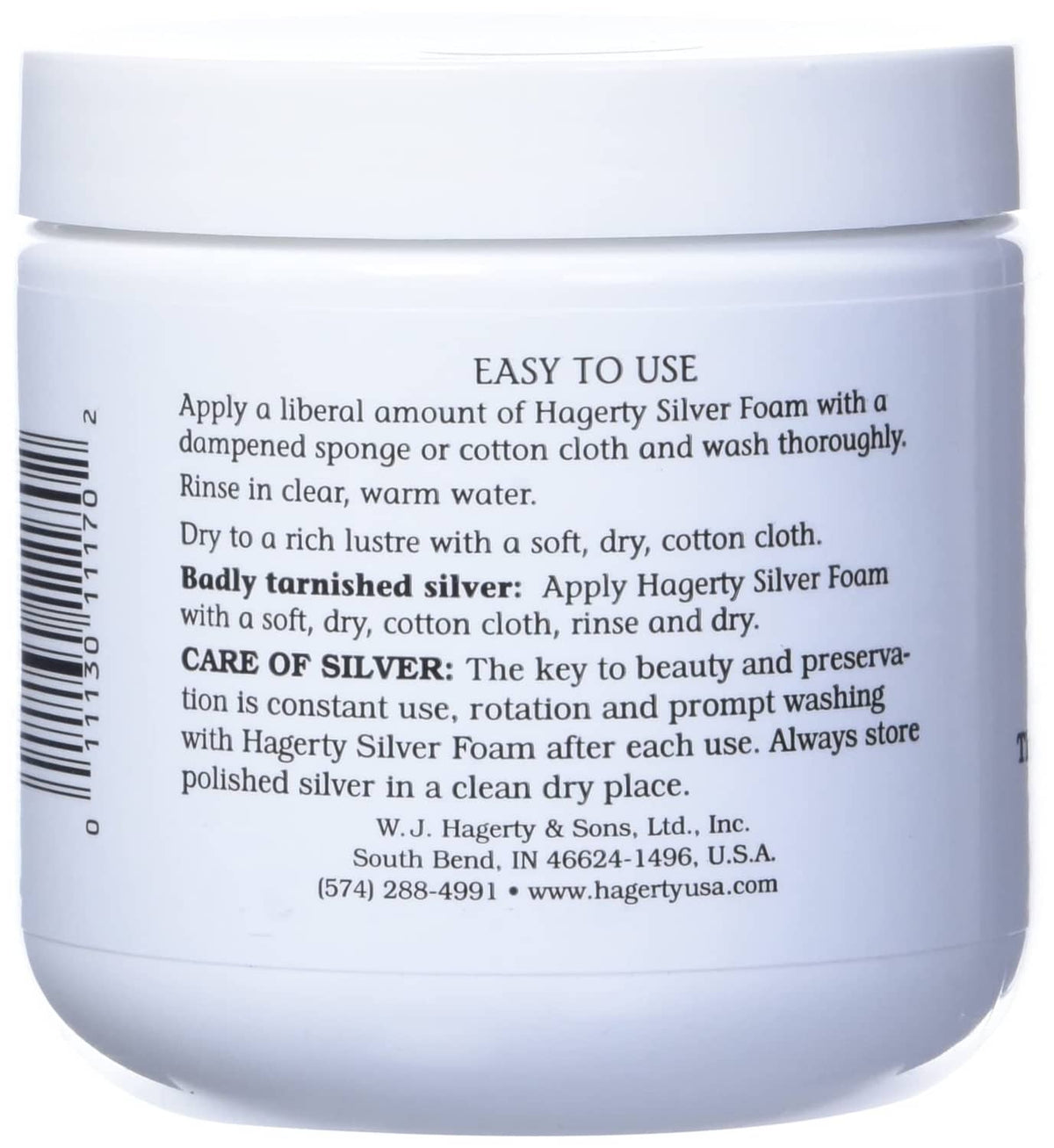 White Hagerty Silver Foam silverware polish jar with usage instructions label