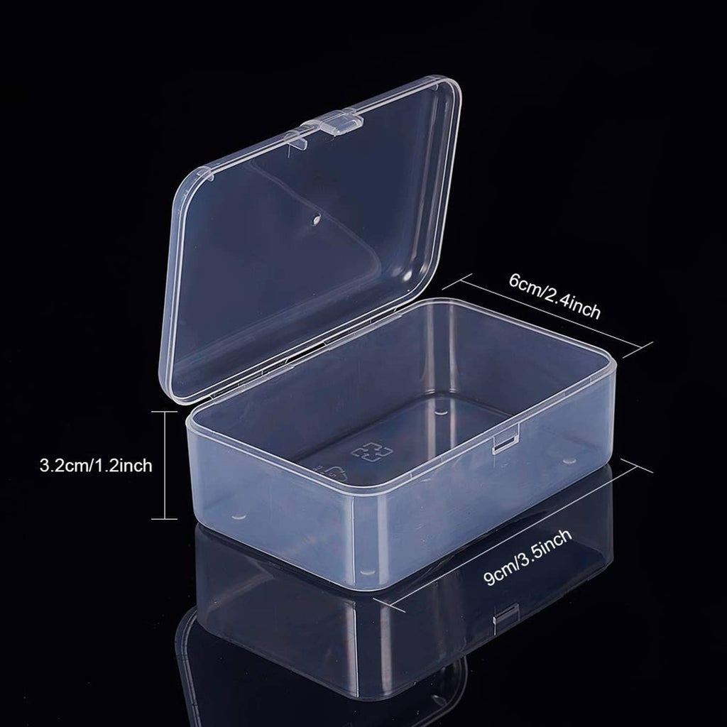 Clear plastic bead storage organizer open with four compartments and matching latch