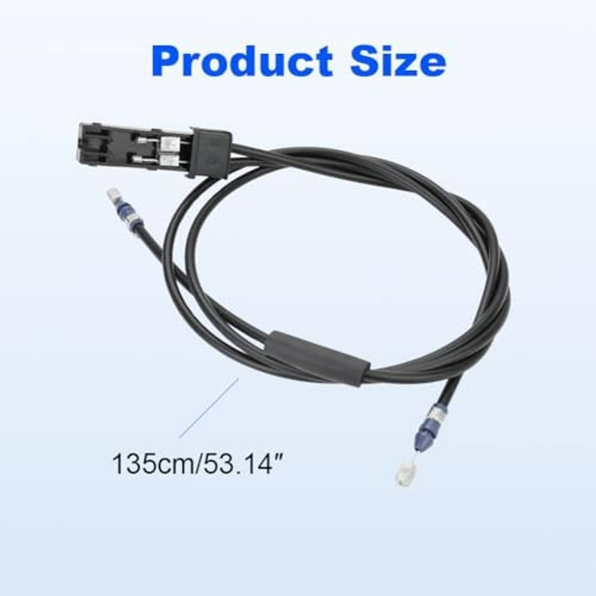 Hood release cable replacement size: black coiled cable with rectangular plug and terminals.