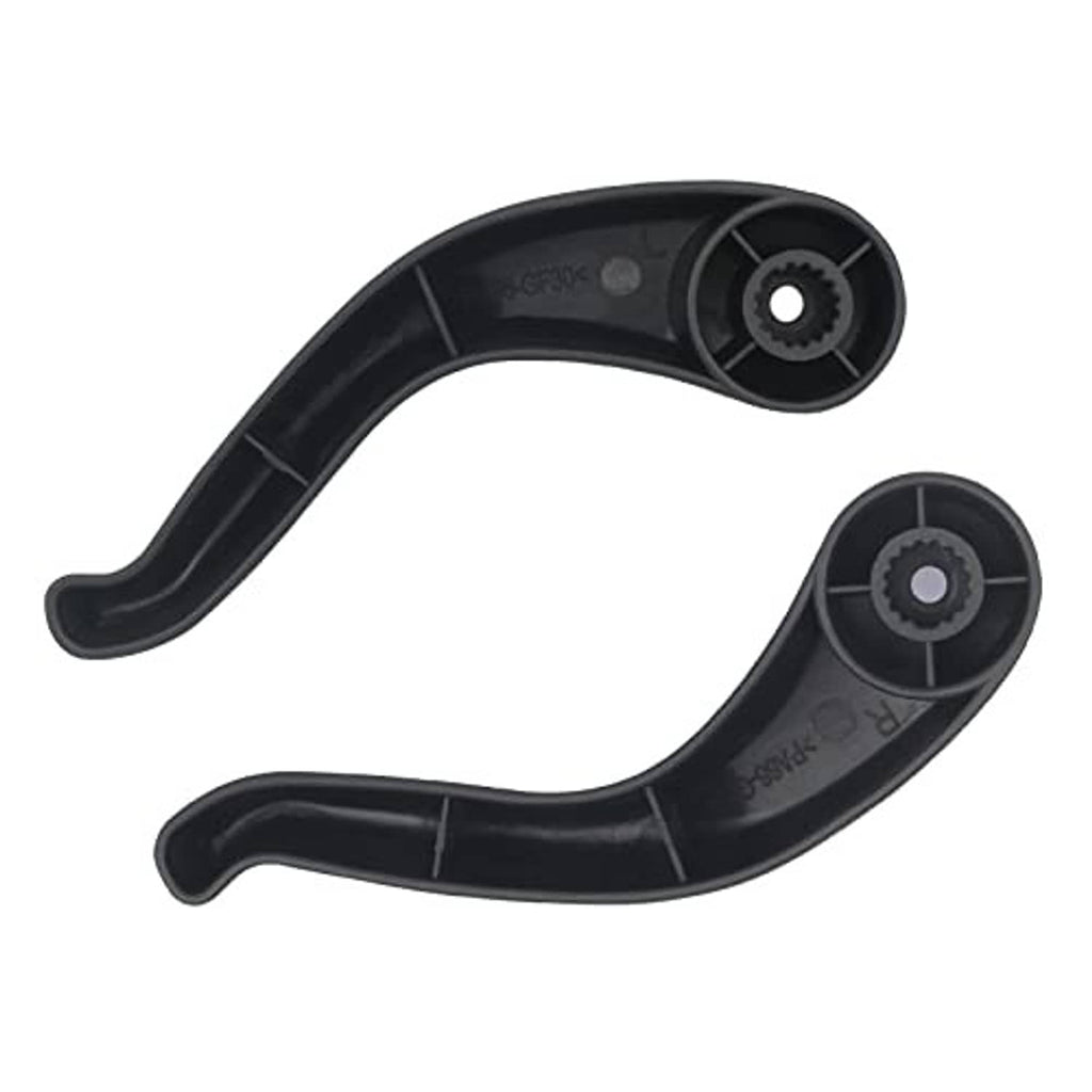 Black seat recliner handle lever pair with visible gear-like pivot components