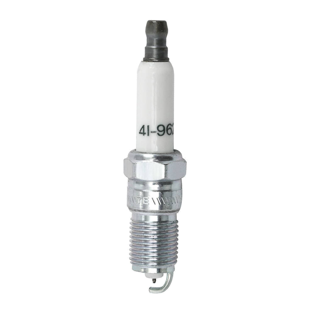 Spark plug with white ceramic insulator and chrome threaded metal base