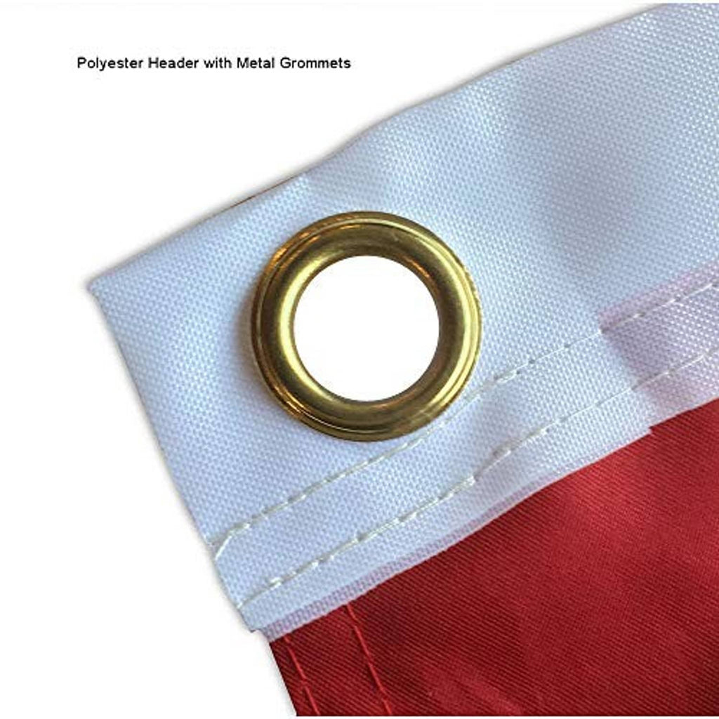 American flag corner with gold metal grommet and stitched fabric edge