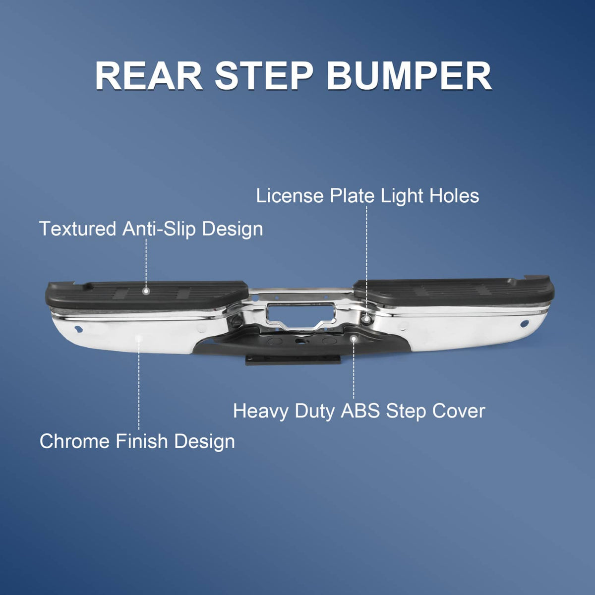 Rear step bumper with license-plate light holes and textured anti-slip ABS step cover