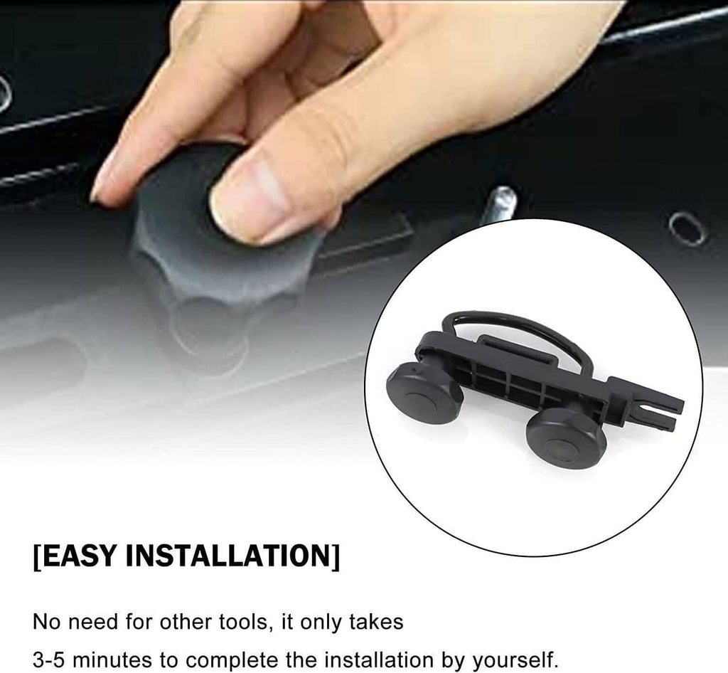 Black U-bolt clamp installation shown by hand on a roof rack bar