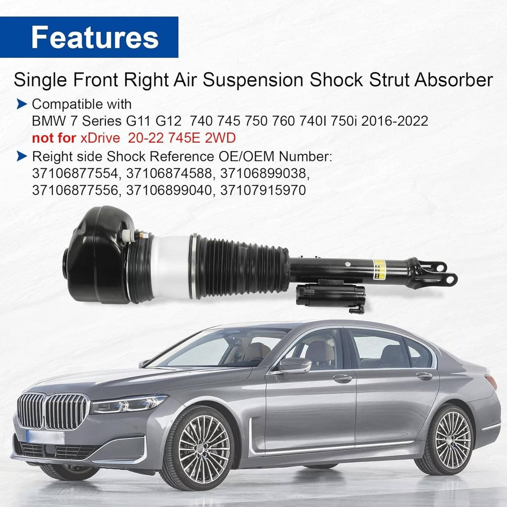 Air suspension shock strut absorber with black air spring bellows and front fork mount