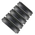 Five black grill heat plates shown together, vent holes on perforated end mounting plates