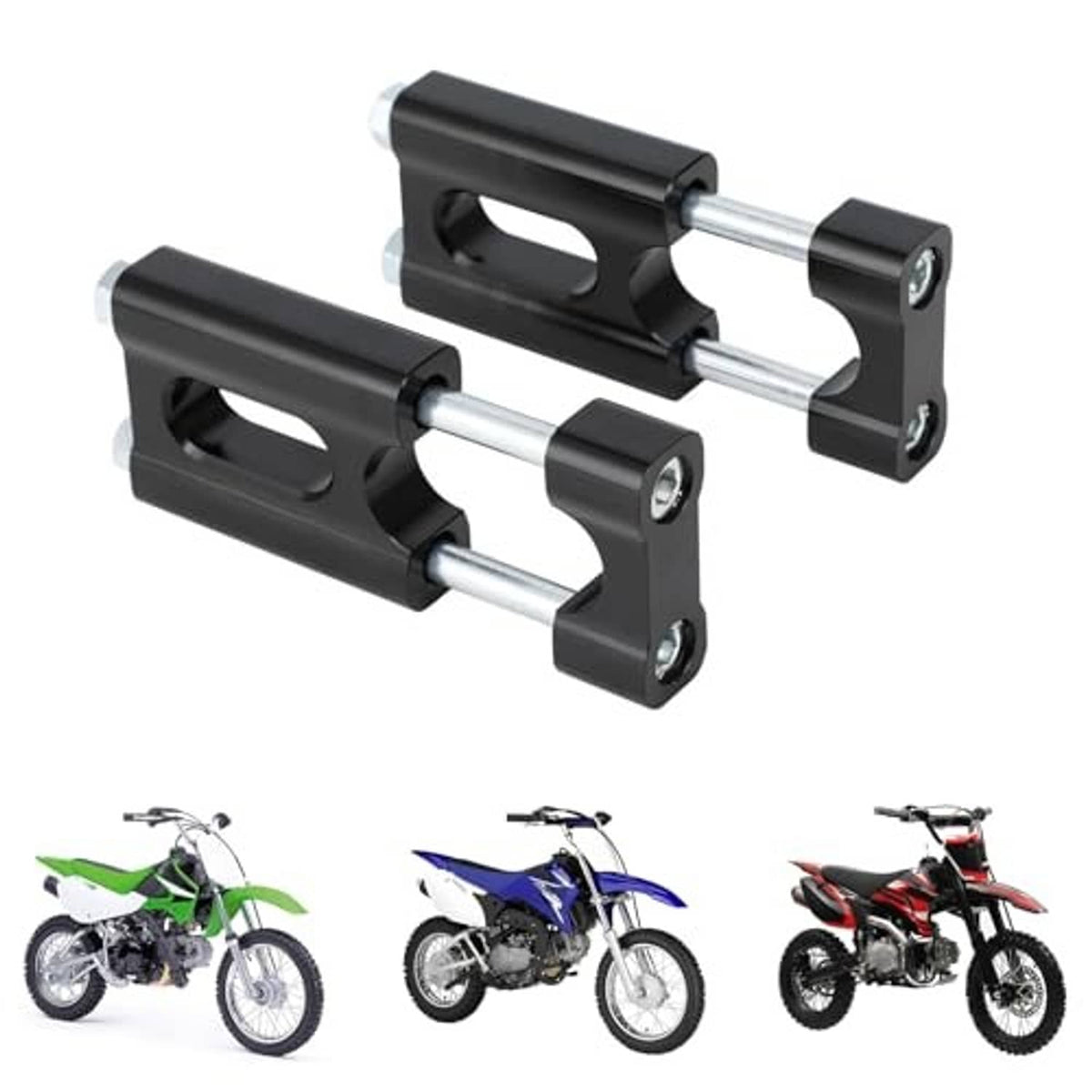 Black handlebar riser clamps with through-bar slots and silver mounting bolts