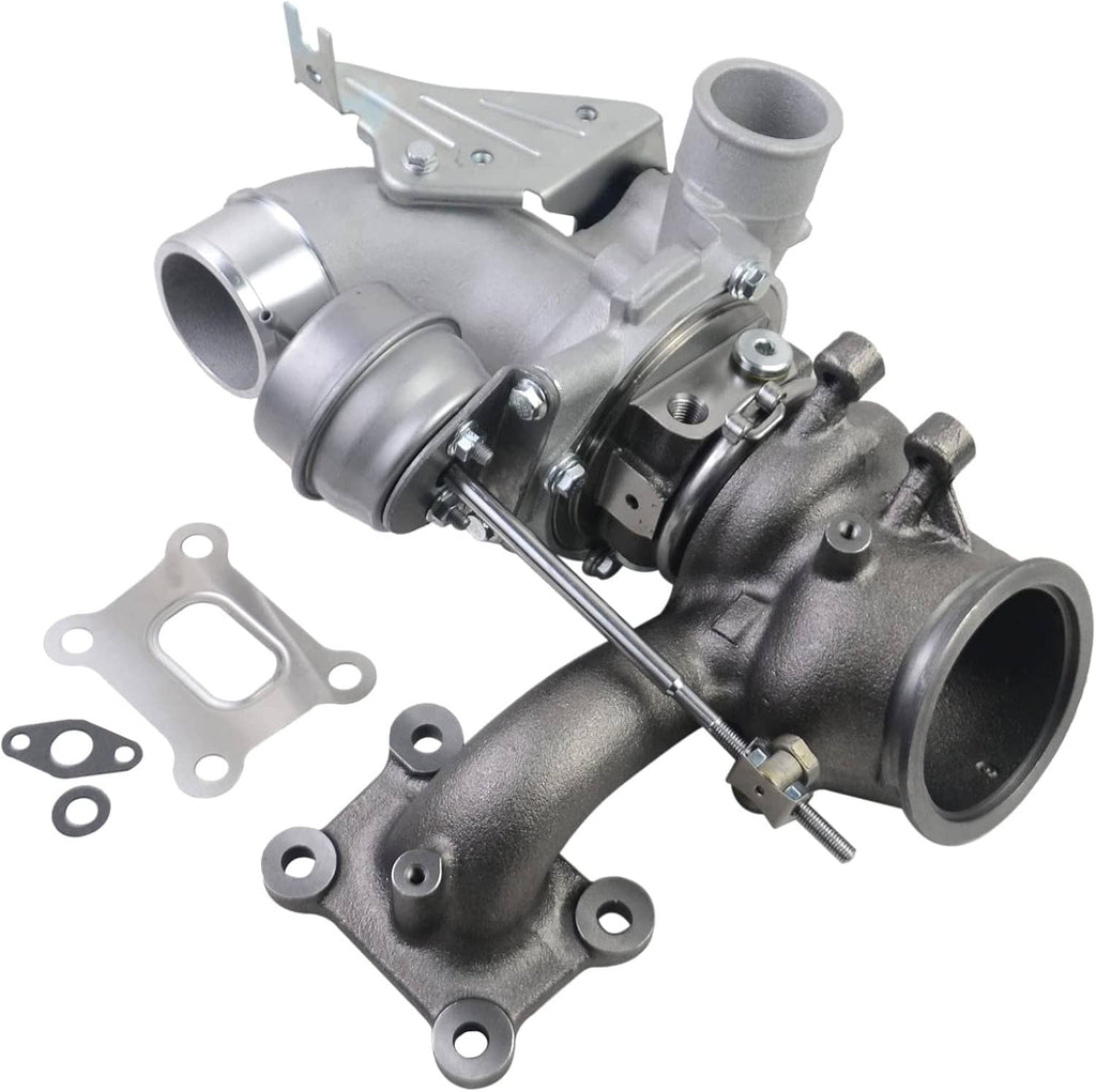 Turbocharger with aluminum housings, inlet/outlet pipes, and mounting brackets