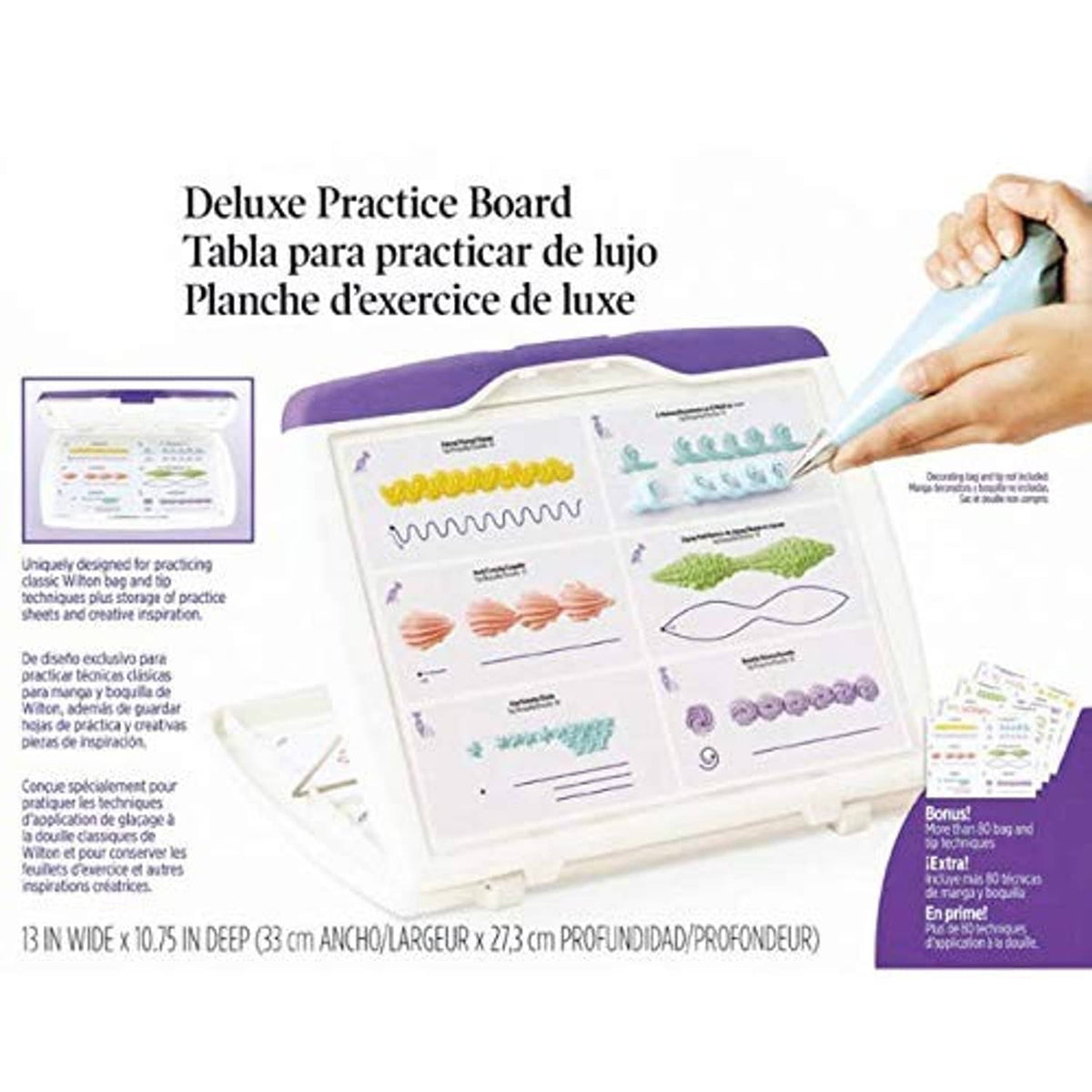 Deluxe cake decorating practice board set with instructions and sample piping patterns