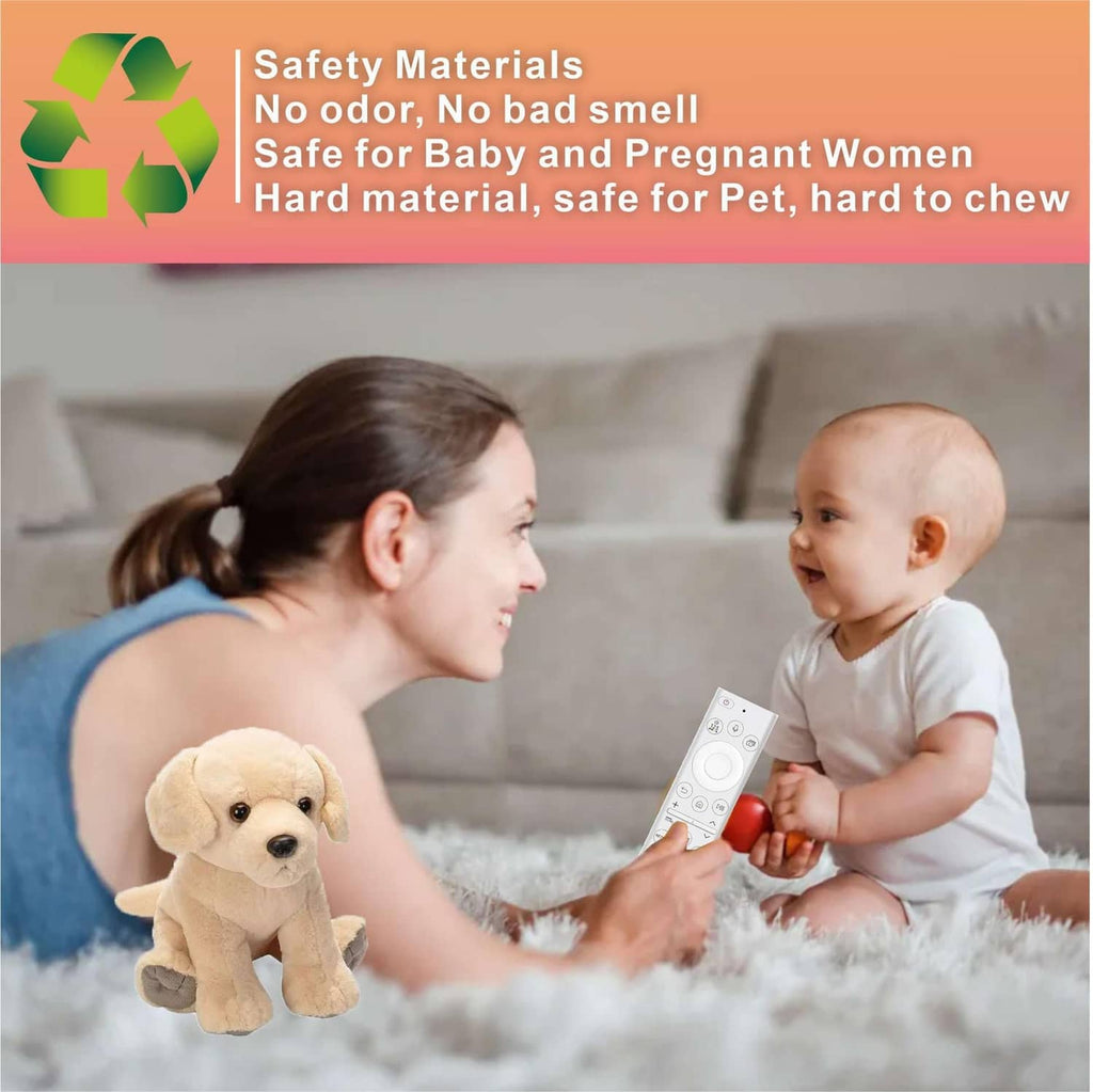 White TV remote controller held by a baby for voice and control functions