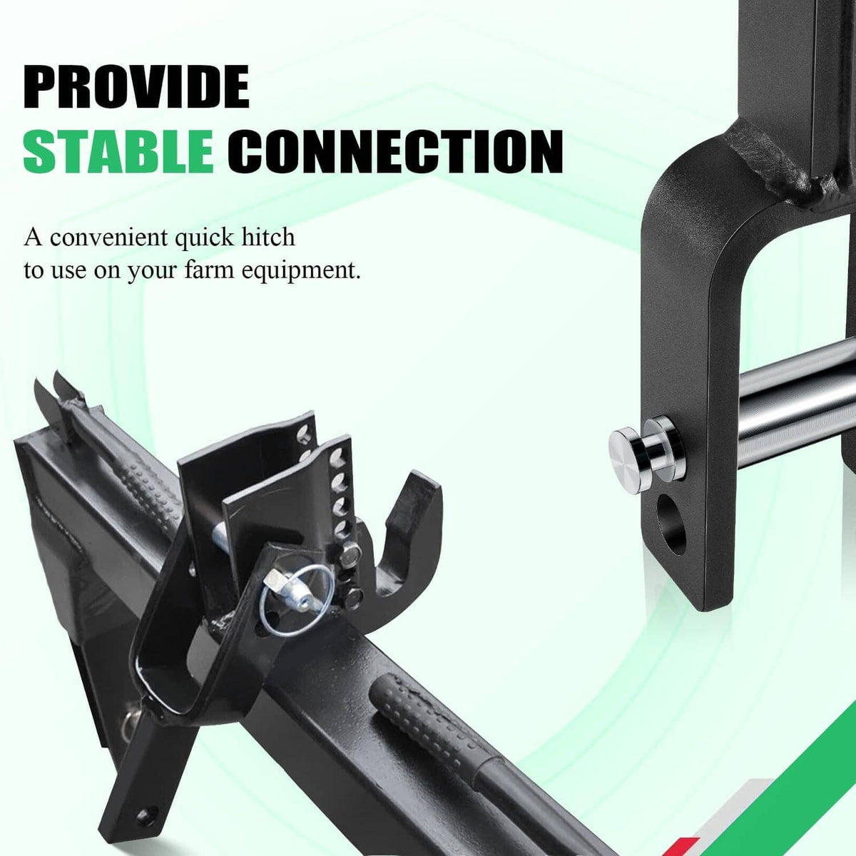Black quick hitch adapter bracket with adapter sleeve for stable rear attachment