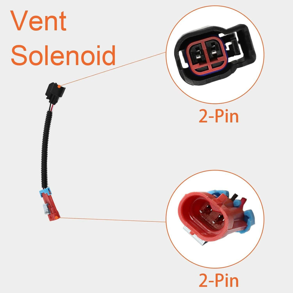 Vent solenoid connector with 2-pin electrical plug and red wiring housing