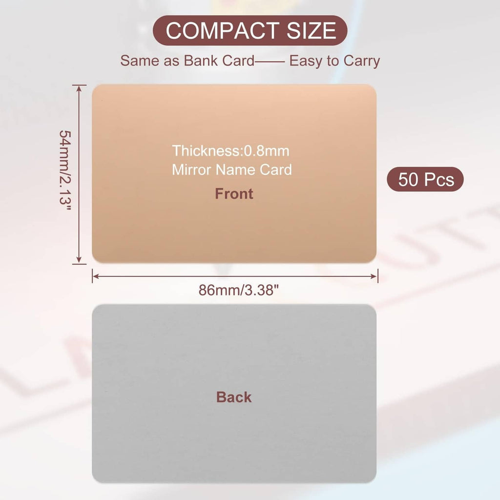 Rose gold metal business card blank, front and back size diagram, 0.8mm