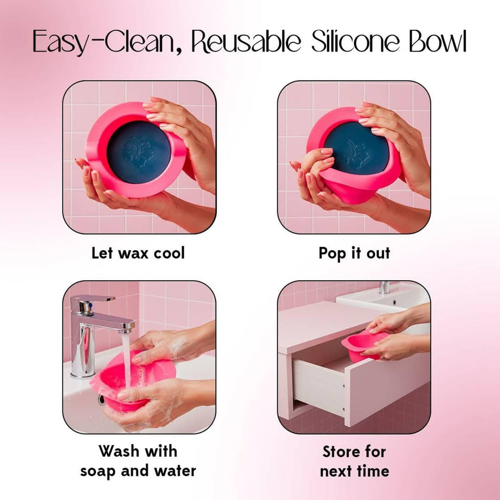 Reusable silicone bowl for wax warming: cool, pop out, wash, and store instructions