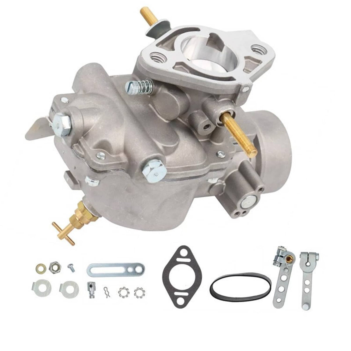 Carburetor assembly angled view with throttle body opening and included gaskets & hardware