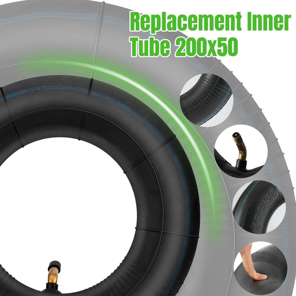 Black 200x50 replacement inner tube with bent valve stem close-up details