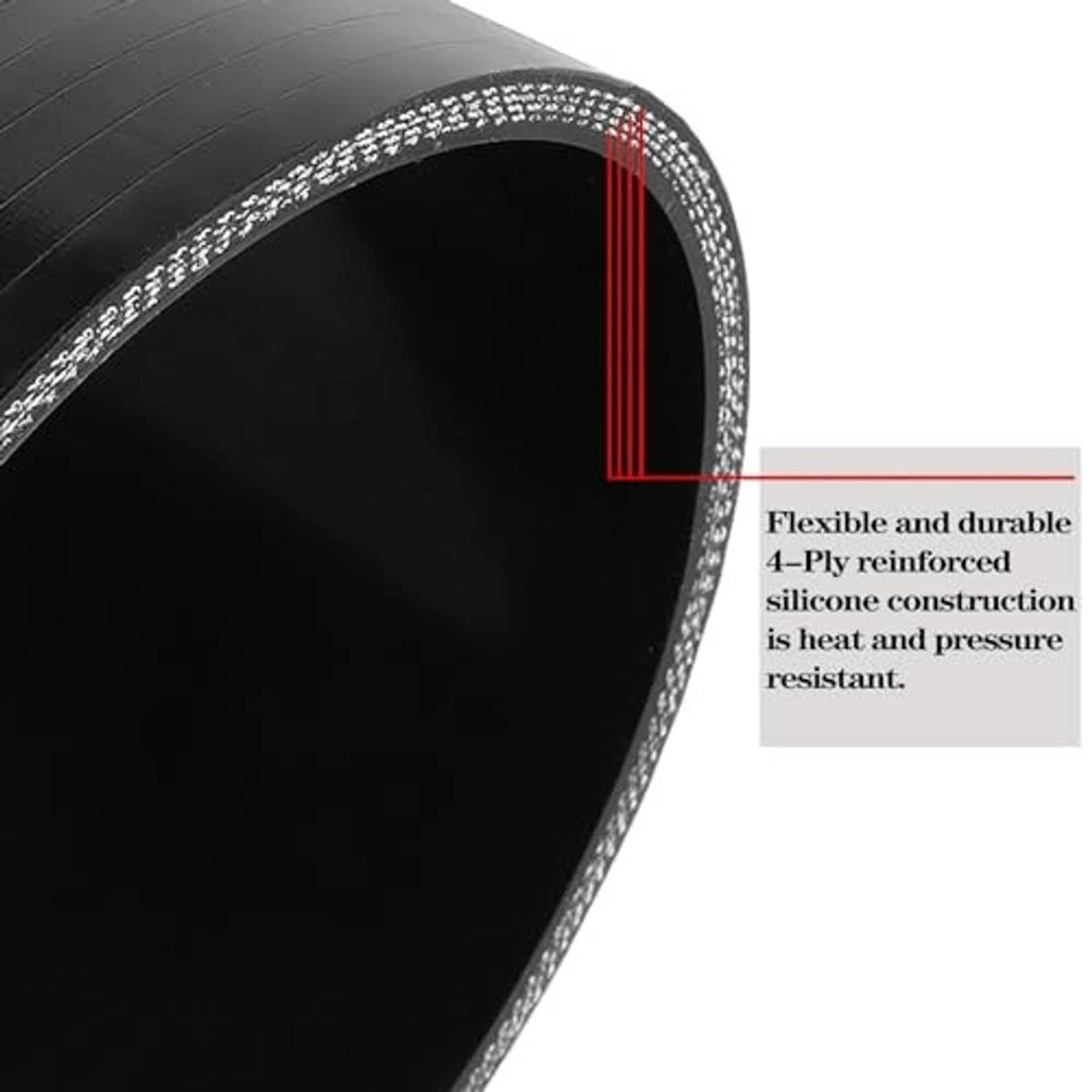 Black silicone hose coupler showing reinforced fabric layer at rim edge