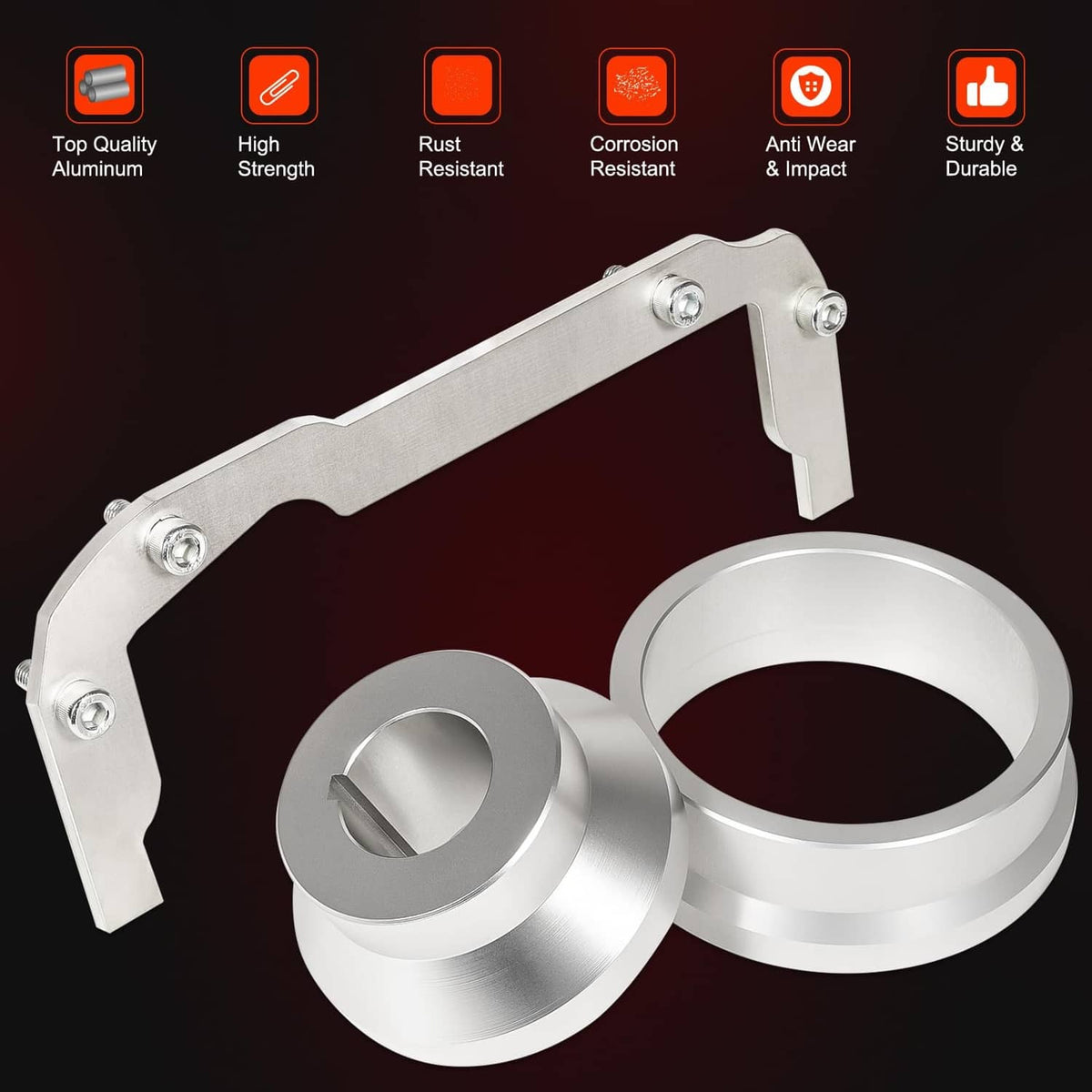 Billet alignment tool bar with two silver ring adapters and mounting hardware